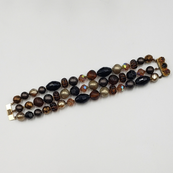 Vintage DeMario Jewelry Set MCM Black Tan Gold Pearl - Picture 8 of 16